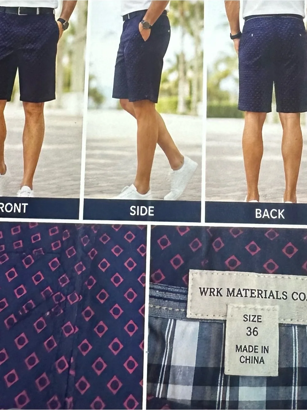 Men's Navy and Pink  Patterned Stretch Shorts